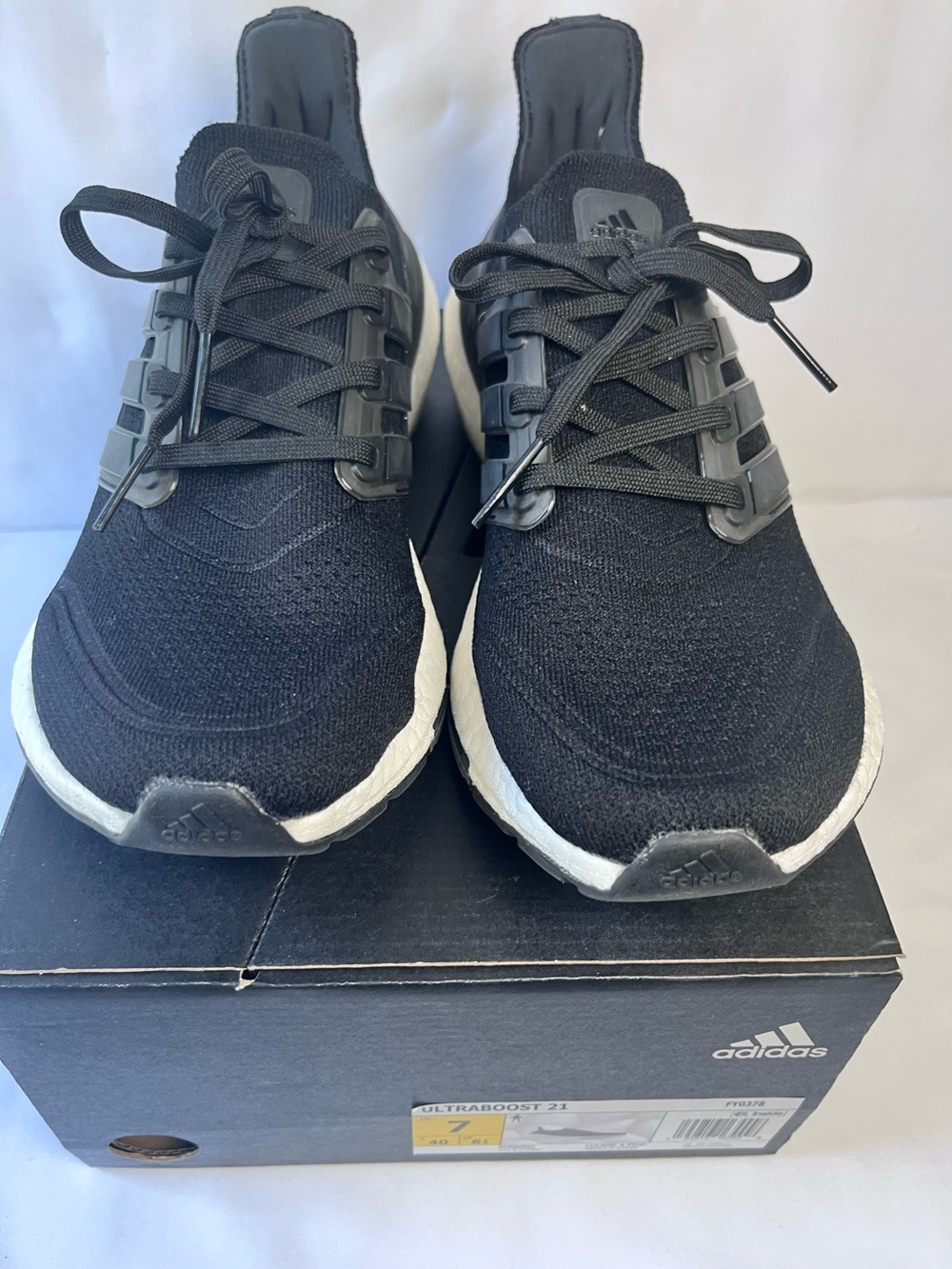 Adidas Ultraboost 21 Core Black Primeblue Running Shoe Size 7